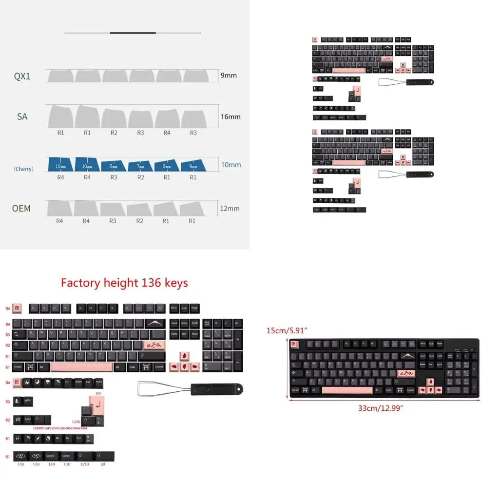 Night Sakuras Keycaps 136-Key PBT Five-sided Sublimation Keycap Cherry Profile