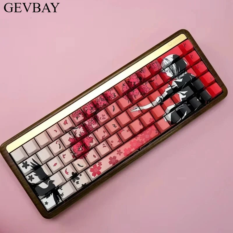 Sakura Raven Doubleshot PBT Shine Keycaps, Japanese Anime Custom Replacement Caps For Cherry MX Gaming Keyboard Mod Parts