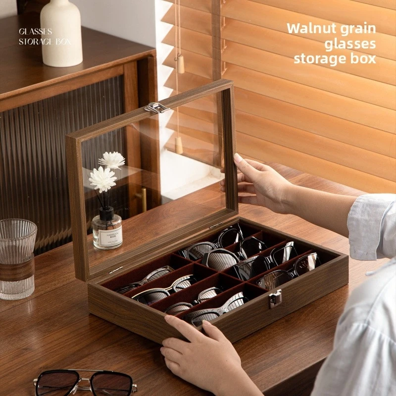 New Multi-Compartment Glasses Storage Box Sunglasses Storage Box Large-Capacity Display Rack Walnut Wood Accessories Rack Gifts