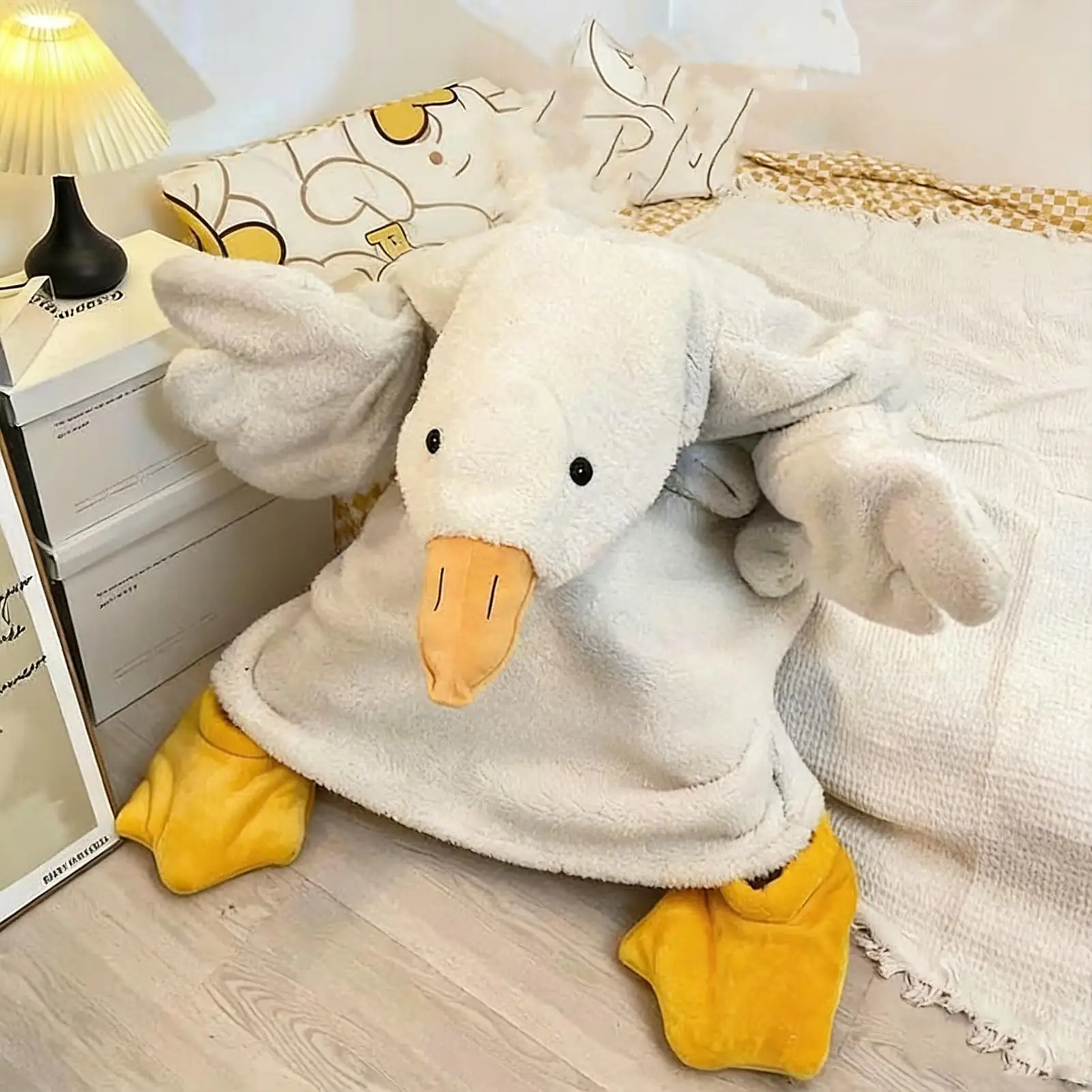 New Thicken Coral Fleece Hooded Robe Big Goose Nightgown Funny Goose Couple Cute Cartoon Sleepwear Cosplay Duck Home Clothes