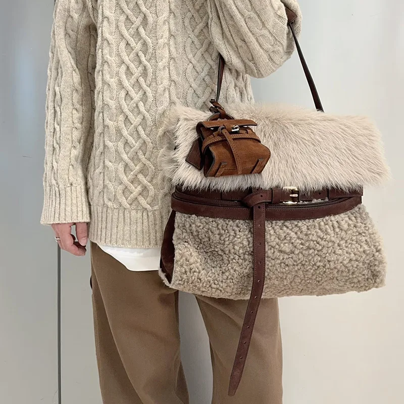Faux Fur Tote Bag Women's Bucket Plush Luxury Design Ladies Handbags Soft Winter Crossbody Shoulder Bags Bolsa Feminina