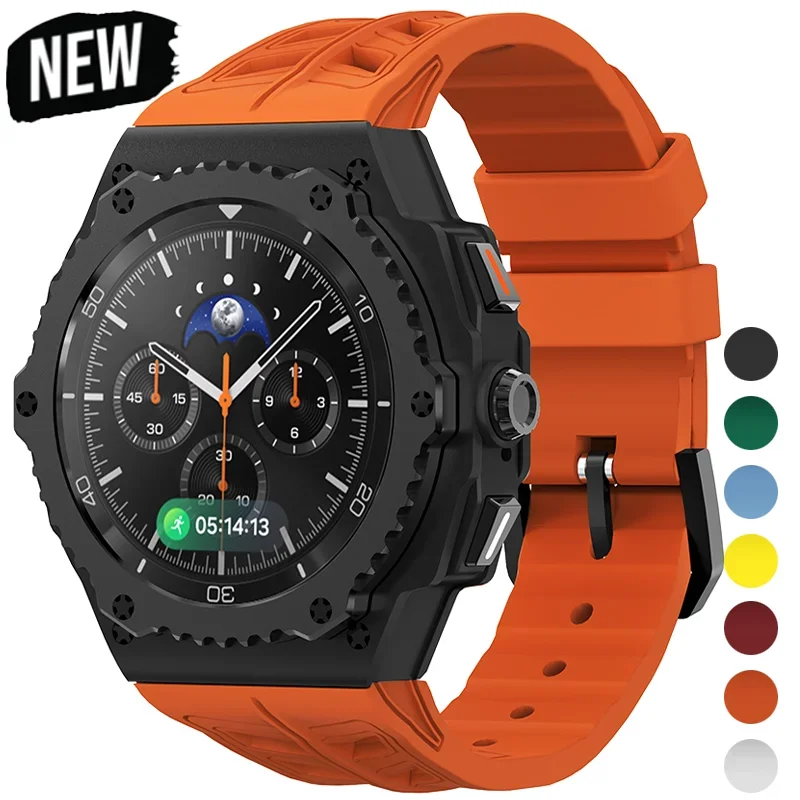 Luxury Modification Kit for Samsung Galaxy Watch 8 Classic 46mm Stainless Steel Case Silicone Strap for Galaxy 8Classic DIY Kit