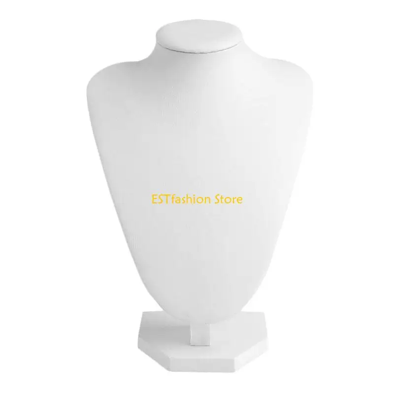 Y5GC White Jewelry Bust Necklace Display Stand Trade Show Holder with Faux Leather