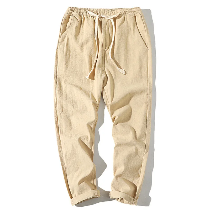 Summer Linen Straight 9/10 Pants Men's Plus Size Casual Trousers