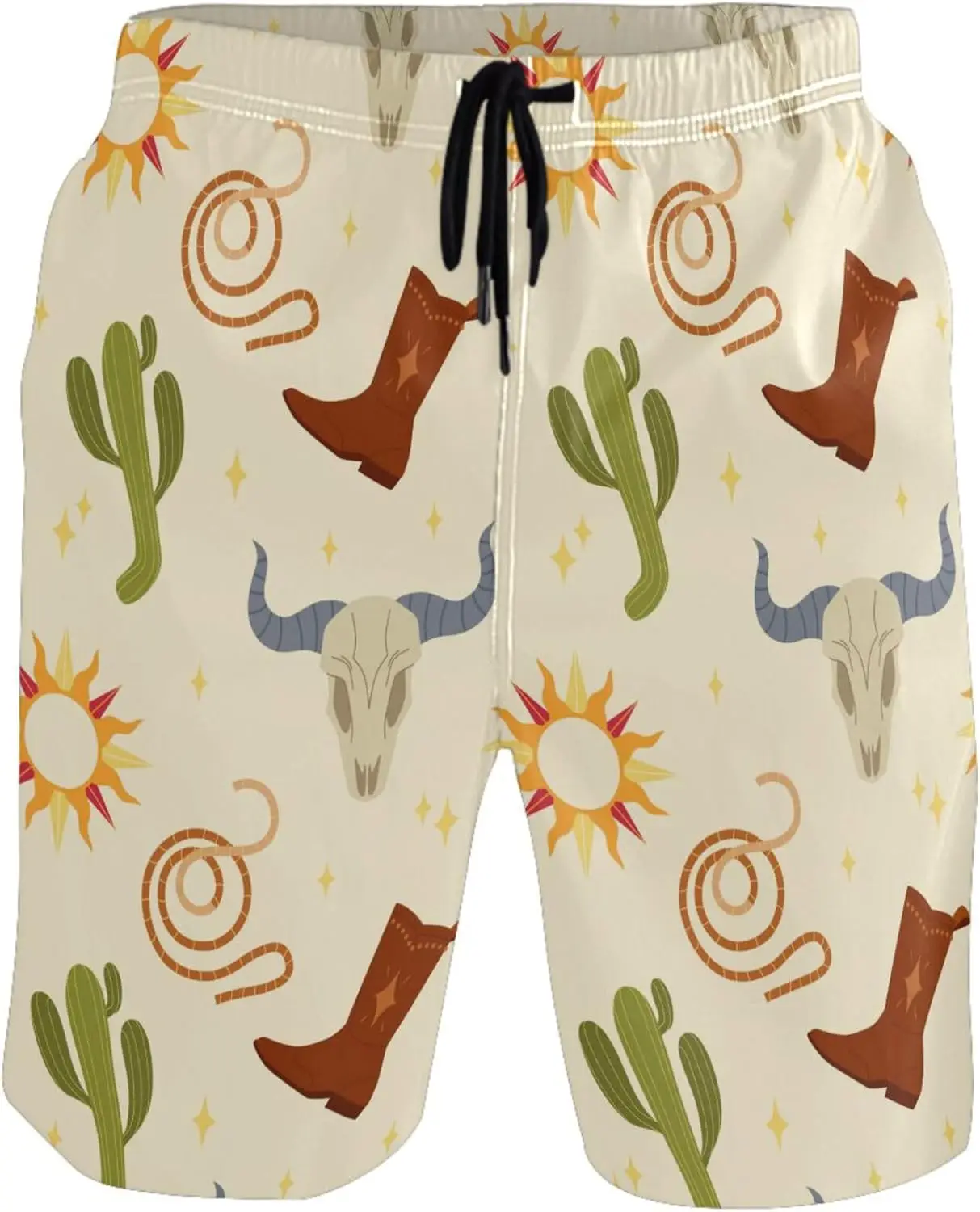 Cactus Western Men's Swim Trunks America Tribal Texas Cowboy Wild West Quick Dry Bathing Suits Beach Holiday Party Swim
