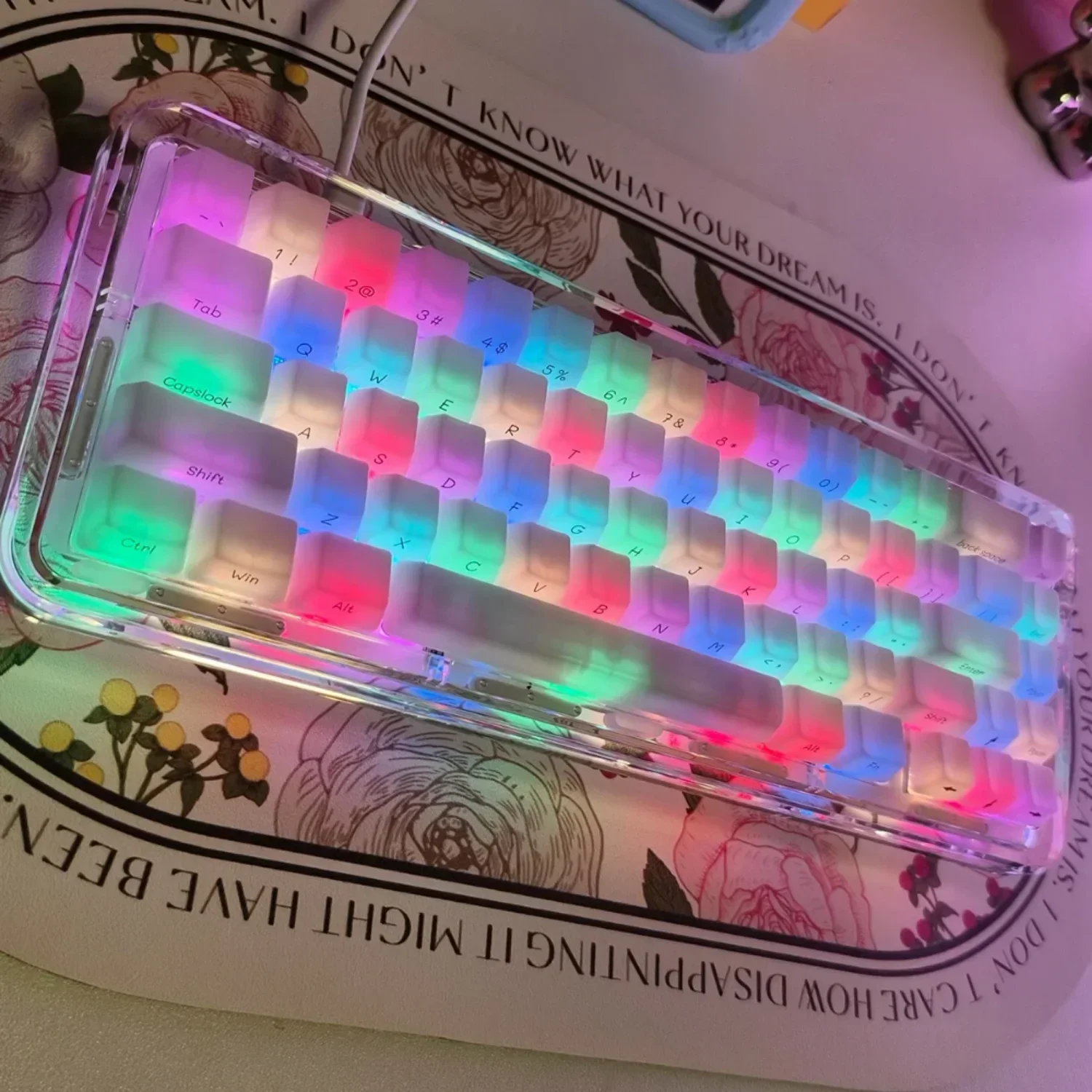 GEFENSI Translucent Mechanical Keyboards, White Keycaps, OEM Side-engraved, 104 Keys, 64, 96, 104