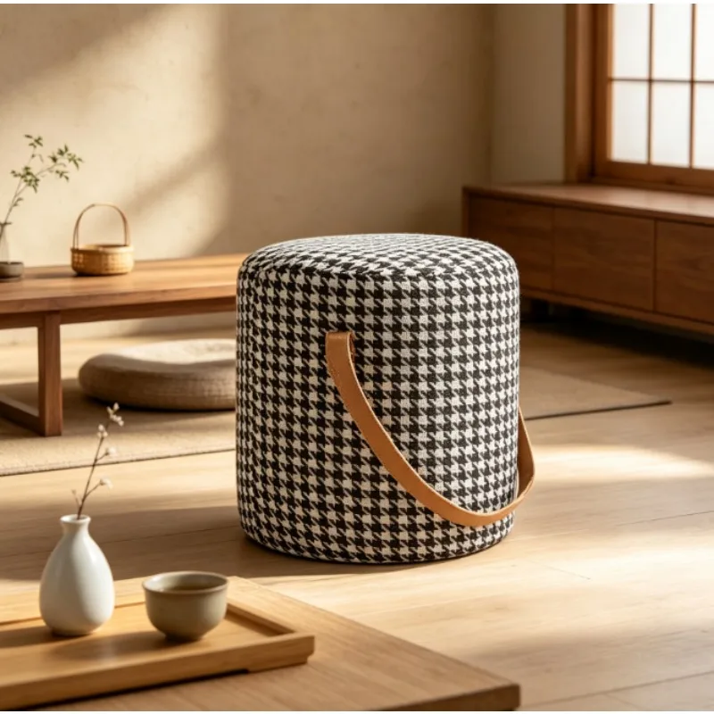 Lamb Velvet Round Stool Ottoman, Multi-Purpose Soft Seating for Living Room Sofa & Coffee Table, Compact Home Decor Accent