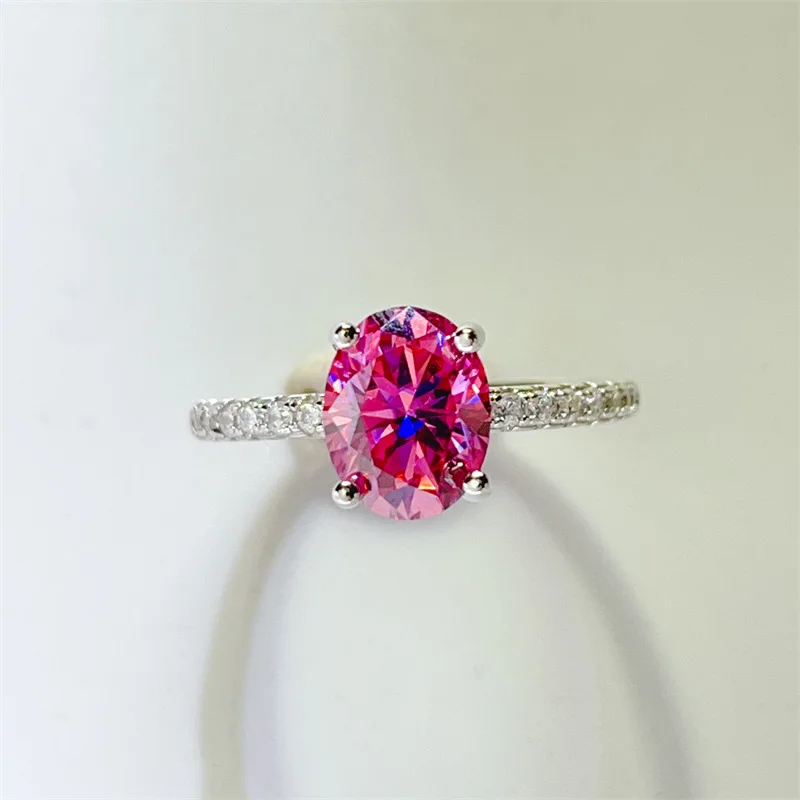 Wear Resistant Pink Oval Ring For Women 2ct Moissanite PT950 Platinum Reinforced platinum ring, anti-deformation and anti-fade