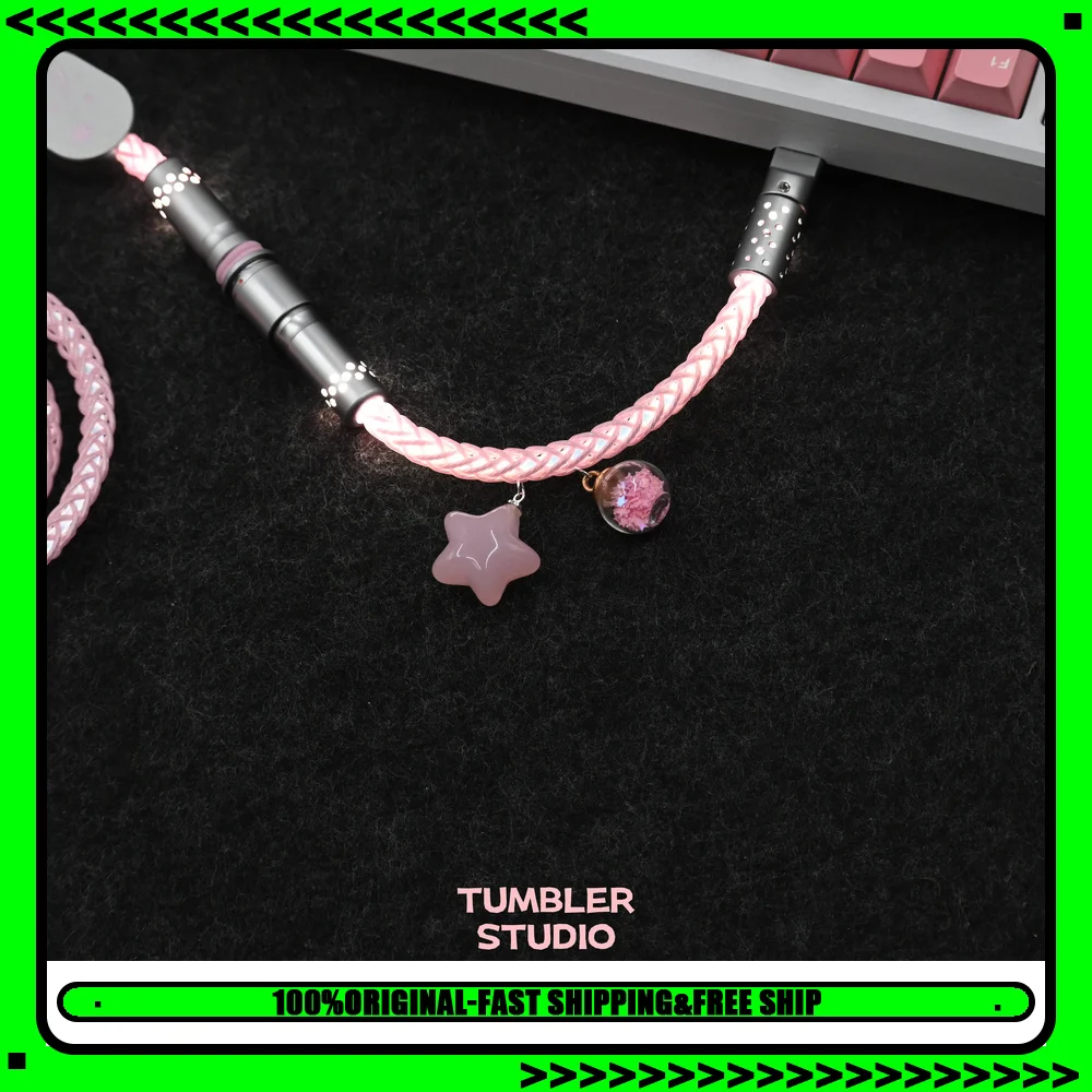 Tumbler Studio Star Moon Theme Pink Lighting Single Crystal Copper Custom Mechanical Keyboard Aviator Cable Coiled Gaming Cord
