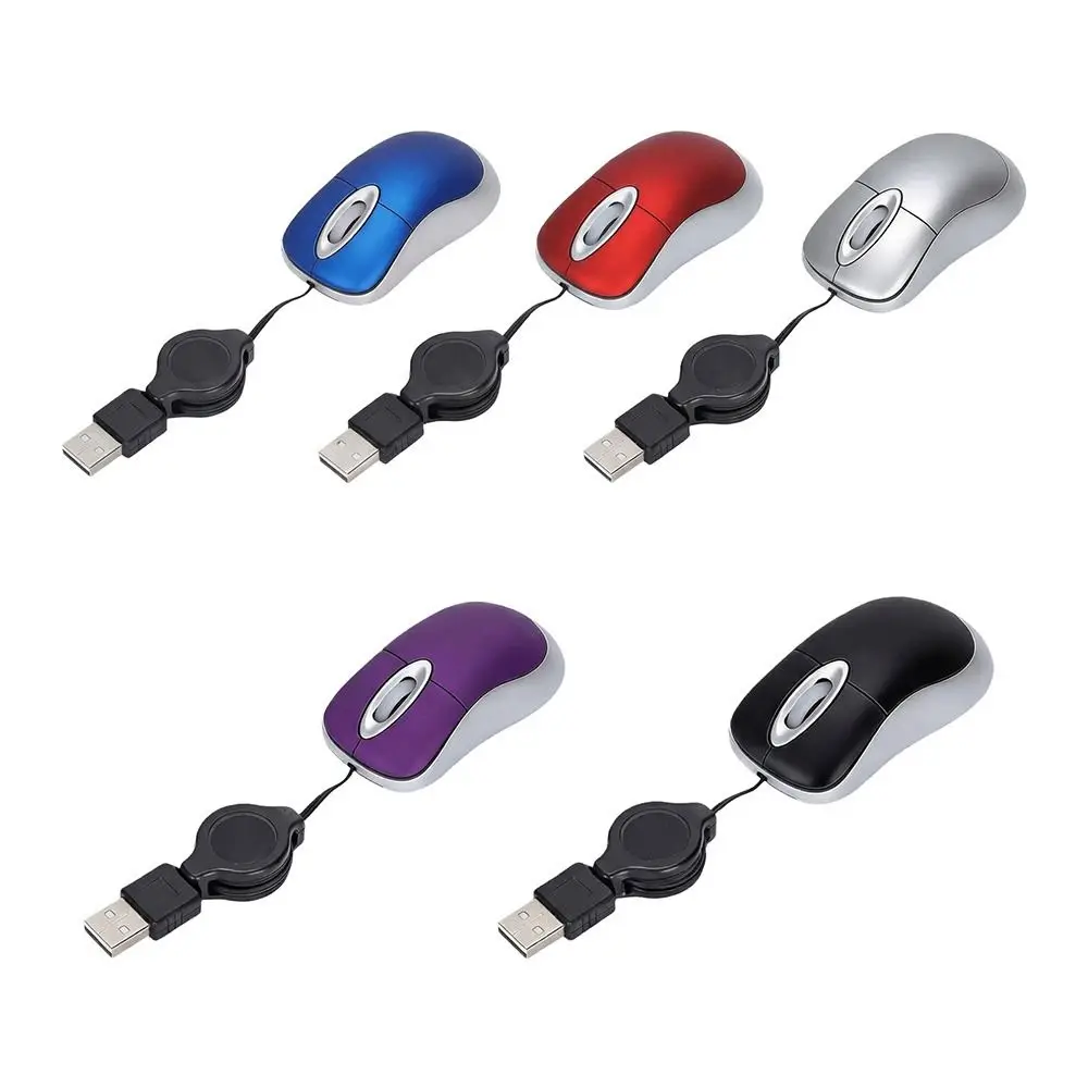 Portable 1200 DPI Wired Mouse 3 Ways Wheel Mini Size USB Mouse Compact Design Retractable Cable Optical Mouse Office Travel