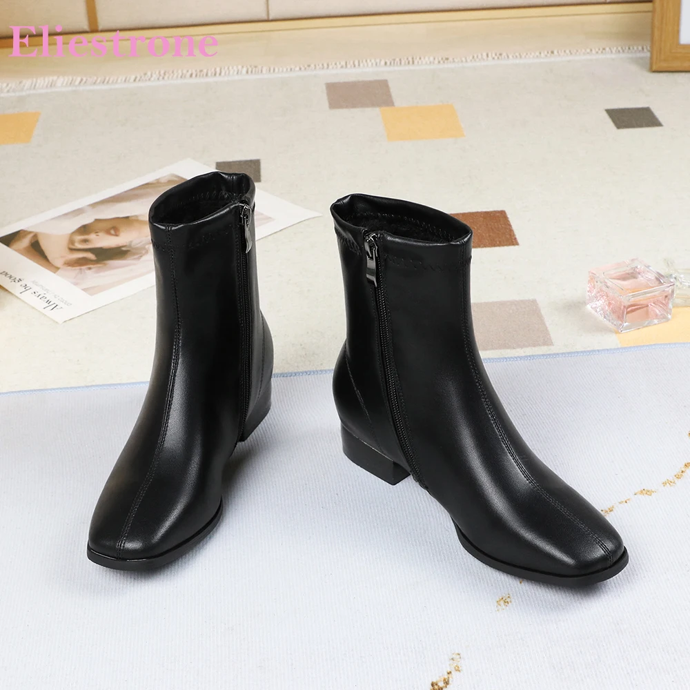 Winter New Mature Black Brown Women Ankle Boots Hot Low Chunky Heels Office Lady Nude Shoes Plus Big Size 11 43 45