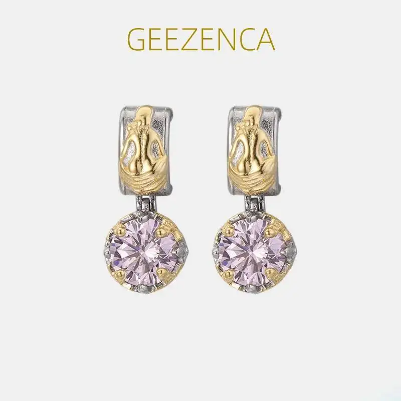 GEEZENCA S925 Silver Two Tone 5A Color Zircon Water Drop Earrings For Women Court Style Chic Luxury Dangle Earring 2023 New Gift