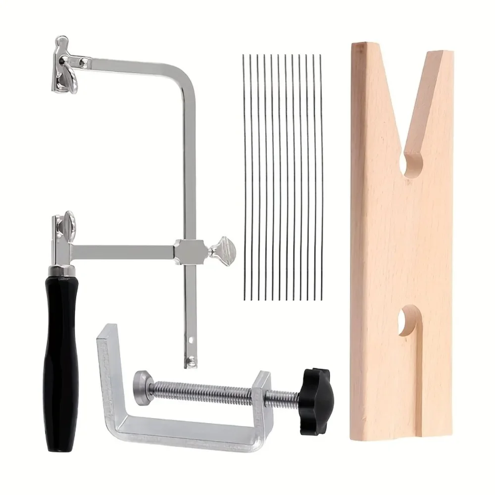 Jewellery Sawing Tool Set, Metal Saw Frame, Bench Pin and Clamp with Saw Blades for Handmade Jewelry Metal Cutting Work