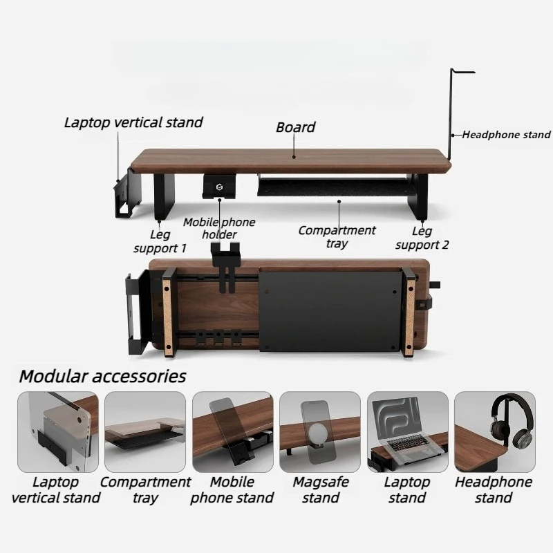 Modular Z3 Pro Monitor Riser Stand Study Wooden Desktop Computer Holder Office Monitors Laptop Storage Bracket Monitor Organizer