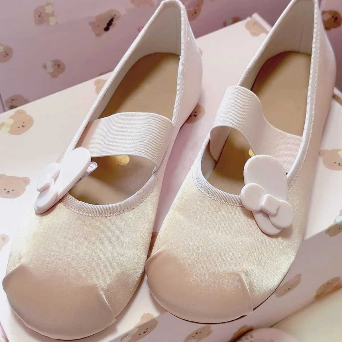 Sweet Pink Ruched Round Toe Ballet Dress Shoes Women Cute Niche Satin Mary Jane Flat Daily Dating Party Casual Footwear