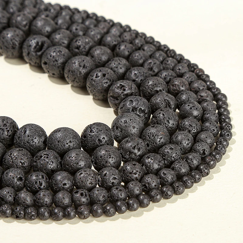 Wholesale 4-12mm Natural Black Volcanic Lava Stone Round Loose Spacer Bead 15" Inch For Jewelry Making Diy Bracelet Accessory