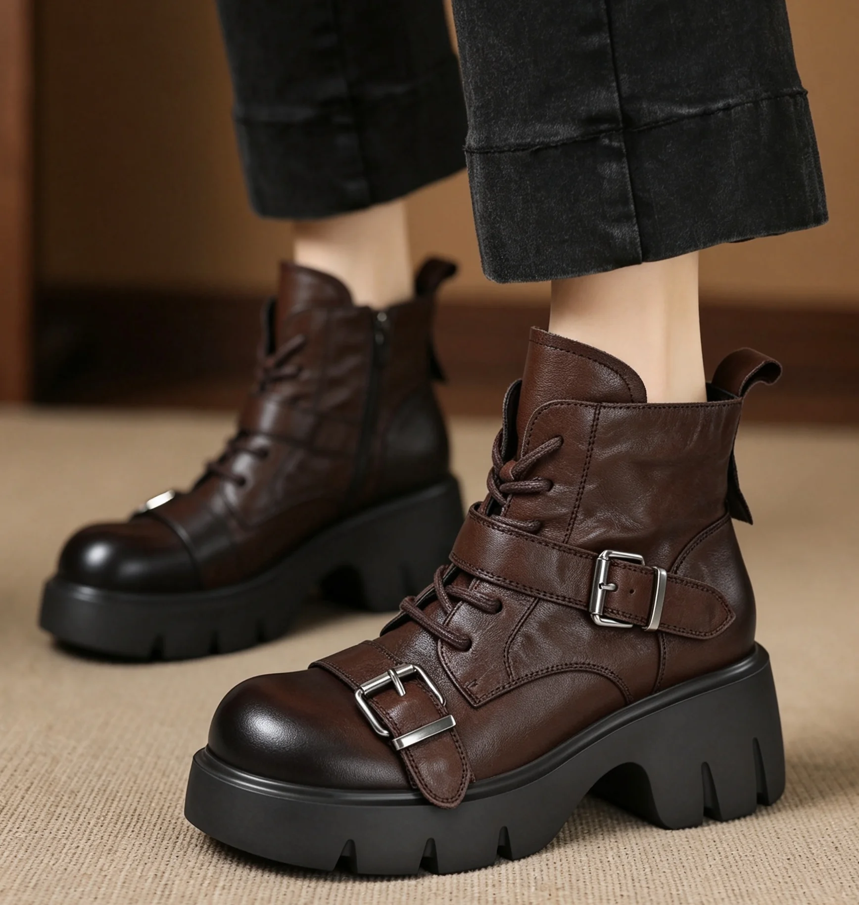 cow leather western boots women shoes platform boots outdoor footwear casual chelsea boots work boots motorcycle boots