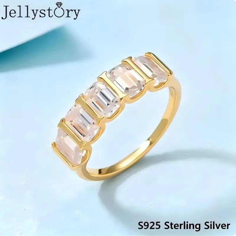 S925 Silver Full Inlaid 0.8CT Moissanite Rectangular Row Inlaid Ring Trapezoidal Cut Light Luxury High-end Design Hot-selling