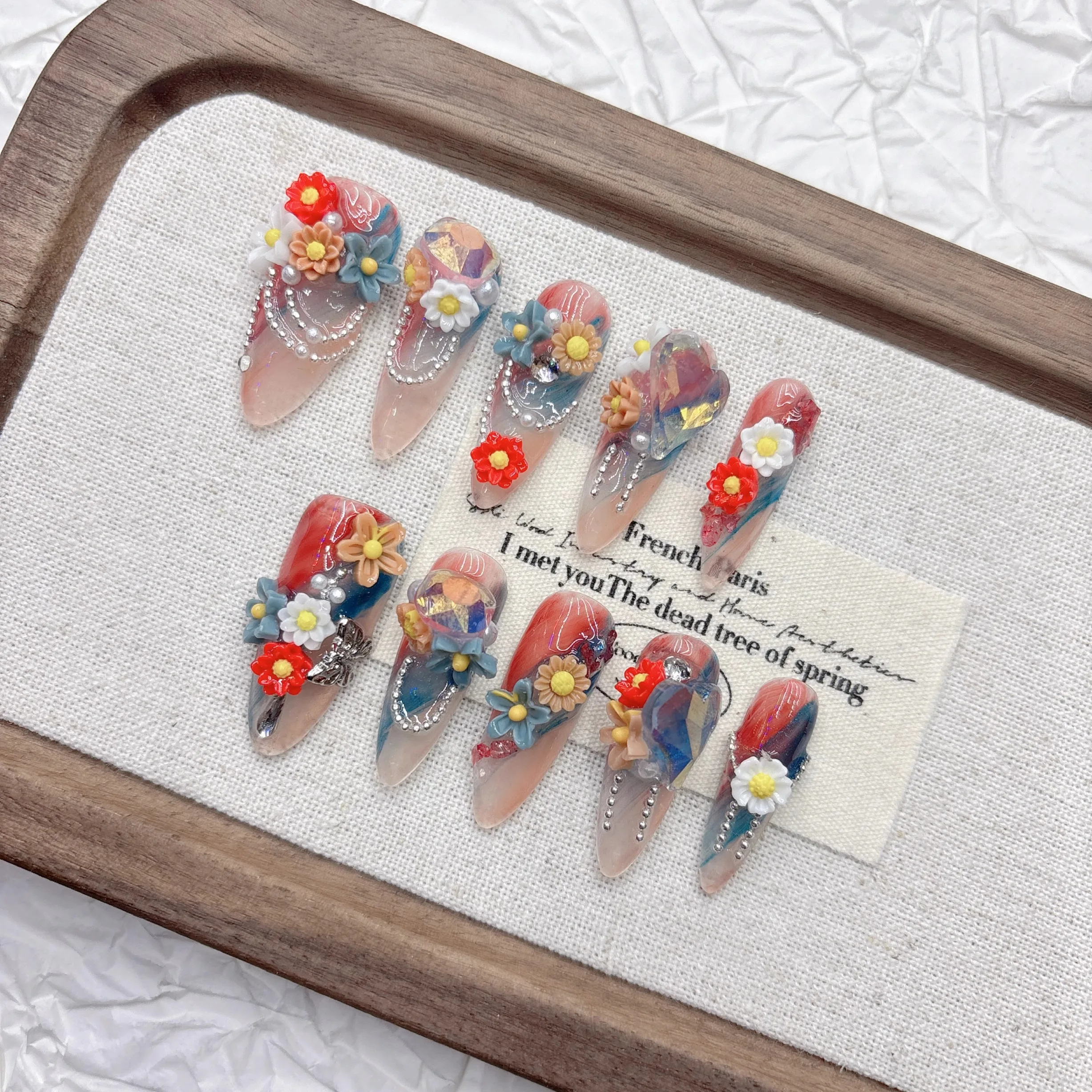 10Pcs High Quality Handmade Press on Nails Gentle Temperament Artistic Sense Explosion Celebrity-Style Nail Art Literary Style:
