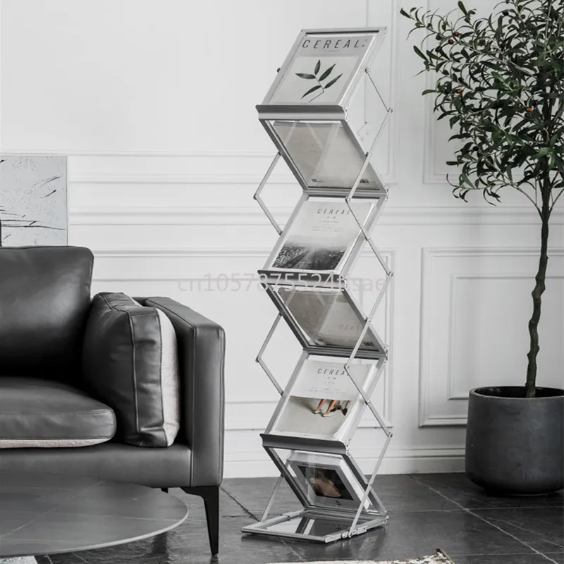 Art Small Bookcase Household Vertical Floor Magazine Rack Simple Creative Folding Bookshelf Storage Shelf