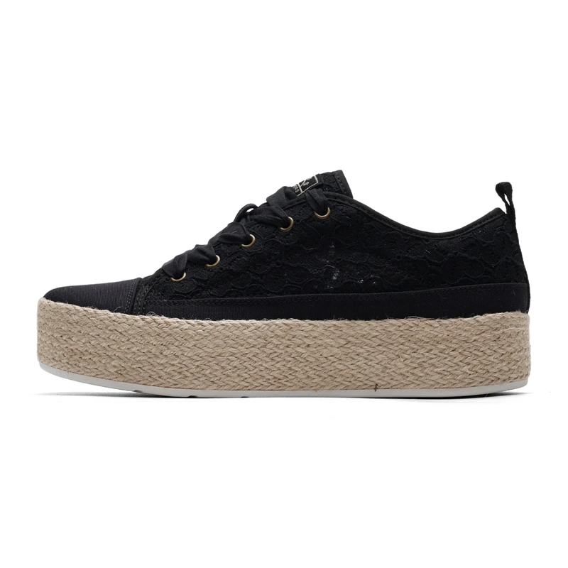 Skechers Women's Casual Shoes Bobs Series Lace Mesh Thick-Soled Straw Design Canvas 114008-Blk