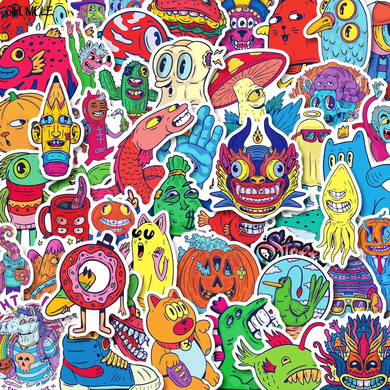 10/30/50pcs Cartoon Small Eyed Monster Sticker Student Graffiti DIY Bike Travel Luggage Guitar Laptop Sticker Decals Kid Toy F5