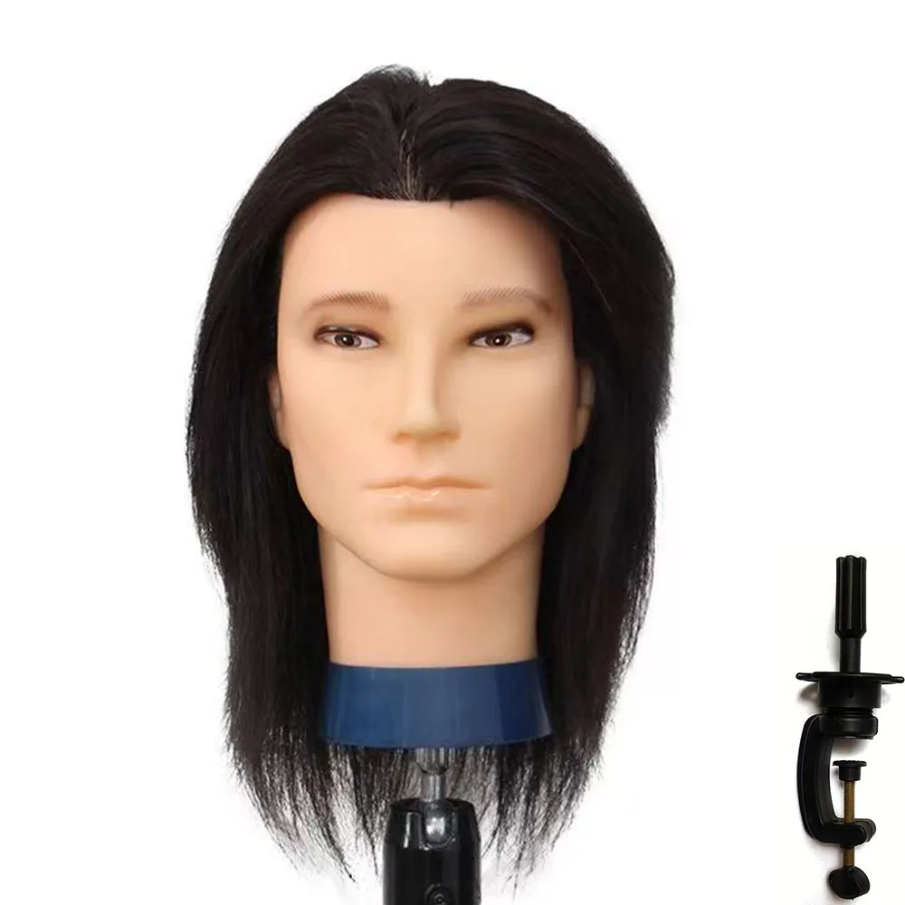 Barber Mannequin Head 100% Human Hair for Hairdresser Styling Practice Hair Mannequin Head for Man