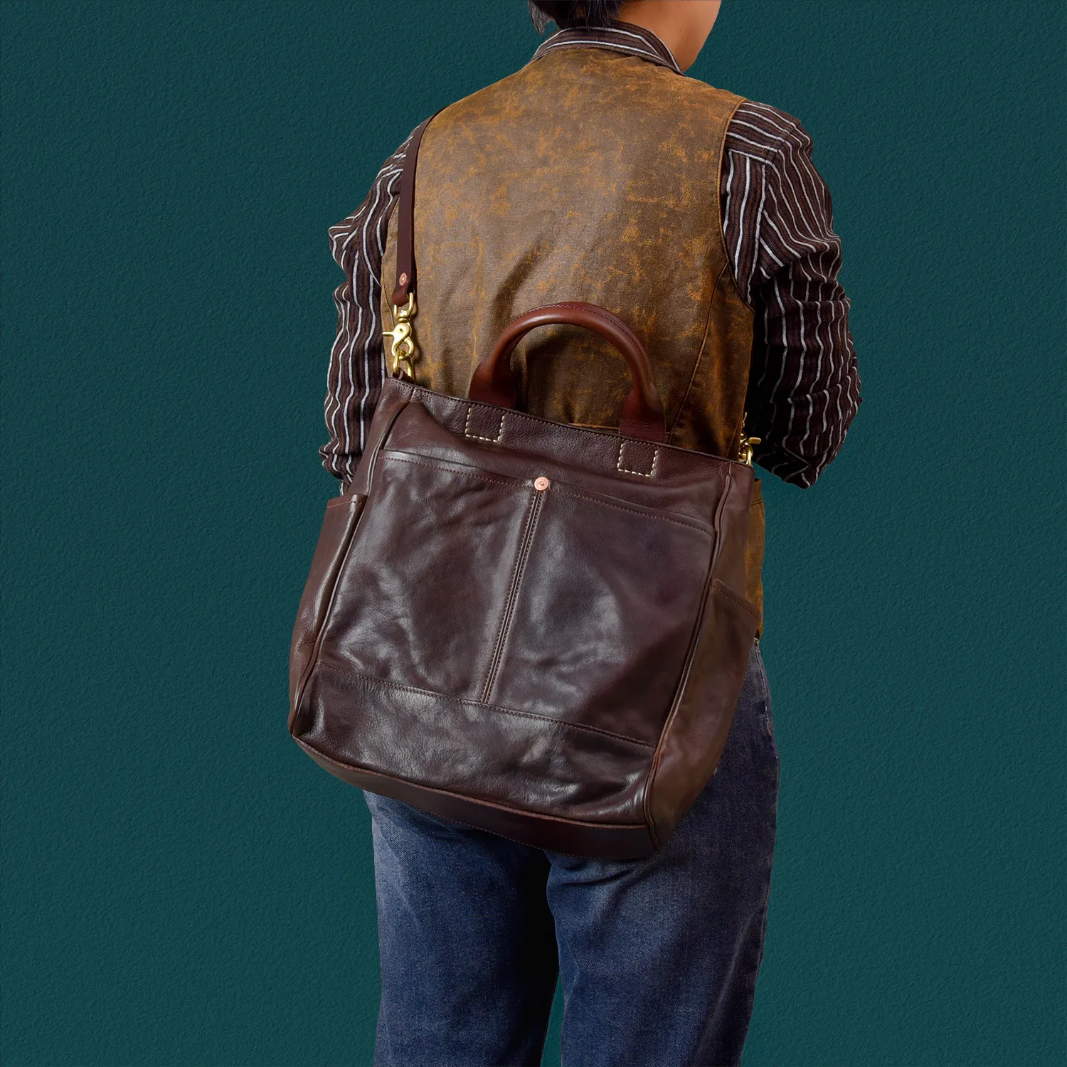 fashion luxury handmade high quality vegetable tanned cowhide men's work tote bag vintage casual genuine leather file handbag
