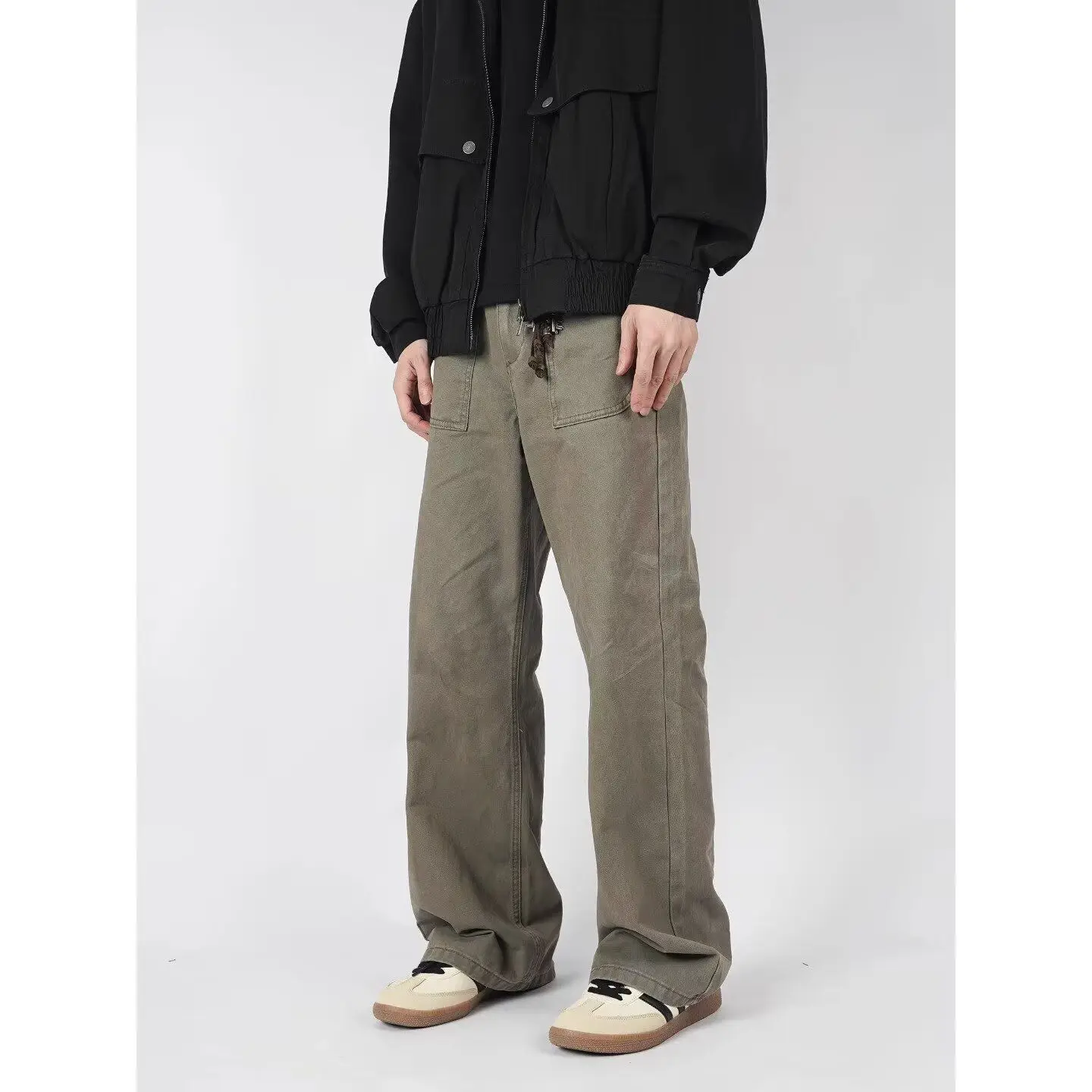 Men's Solid Color Straight Wide Leg Commuting Pants Cool Boy Spring Style Sweatpants Male Vintage High Waist Trousers