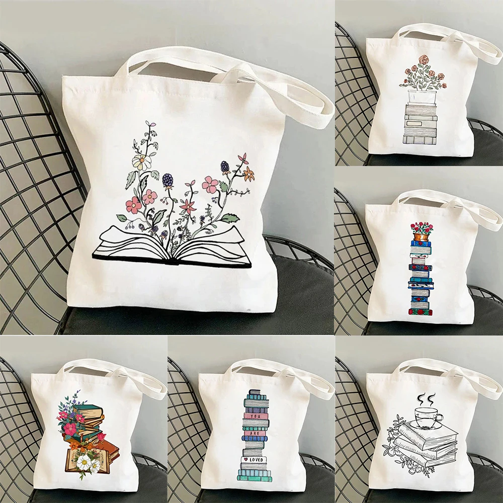 Book Lover Floral Canvas Tote Bag Cute Large Capacity Shoulder Bag for Reading Enthusiasts Perfect for Commute School