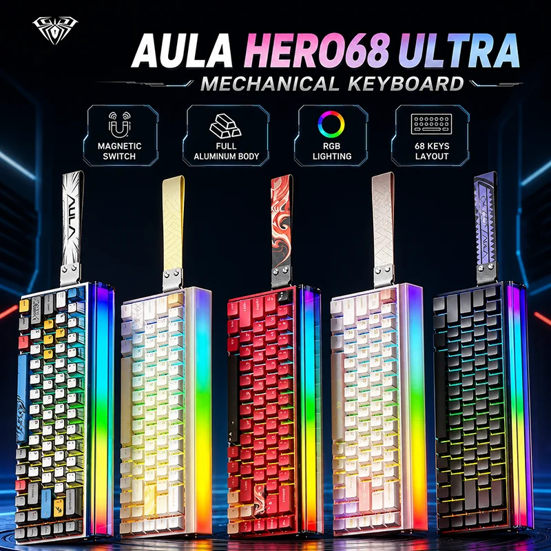 AULA Hero68 Ultra Aluminum Keyboard Magnetic Switch Gaming Keyboard RGB Light Effect Rapid Trigger Adjustable Actuation Esports