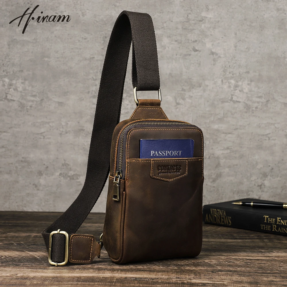 Waist Chest Bag for Men Small Genuine Leather Shoulder Crossbody Bags Leisure Travel Outdoor Sports Fanny Pack Mini Belt Bag