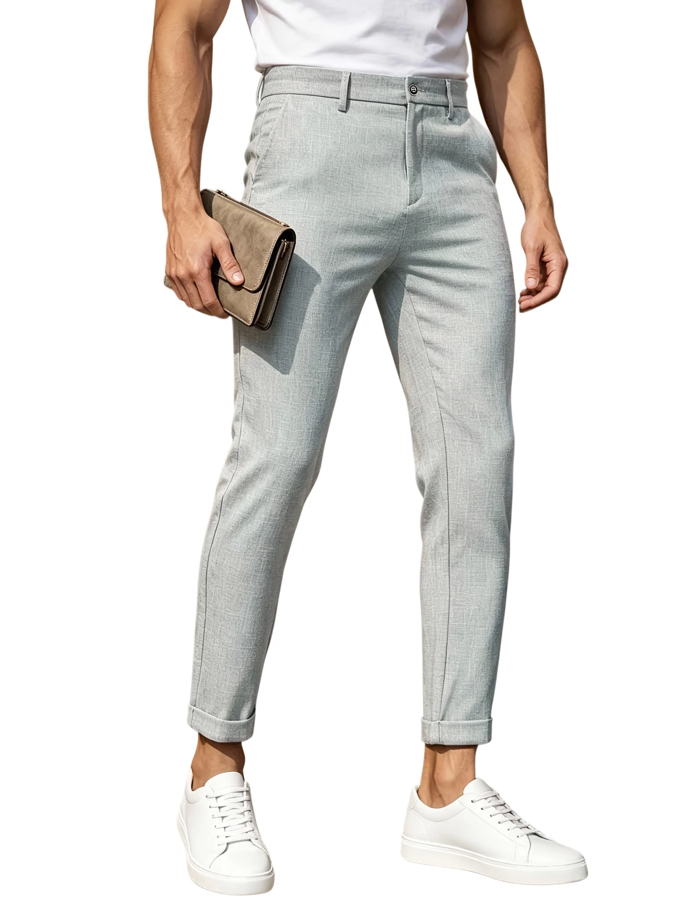 Men's Regular Fit AnkleLength Chino Pant Mid Waist Soft Stretch Business Casual Trouser Multi Pockets Daily Office Wear Bottom