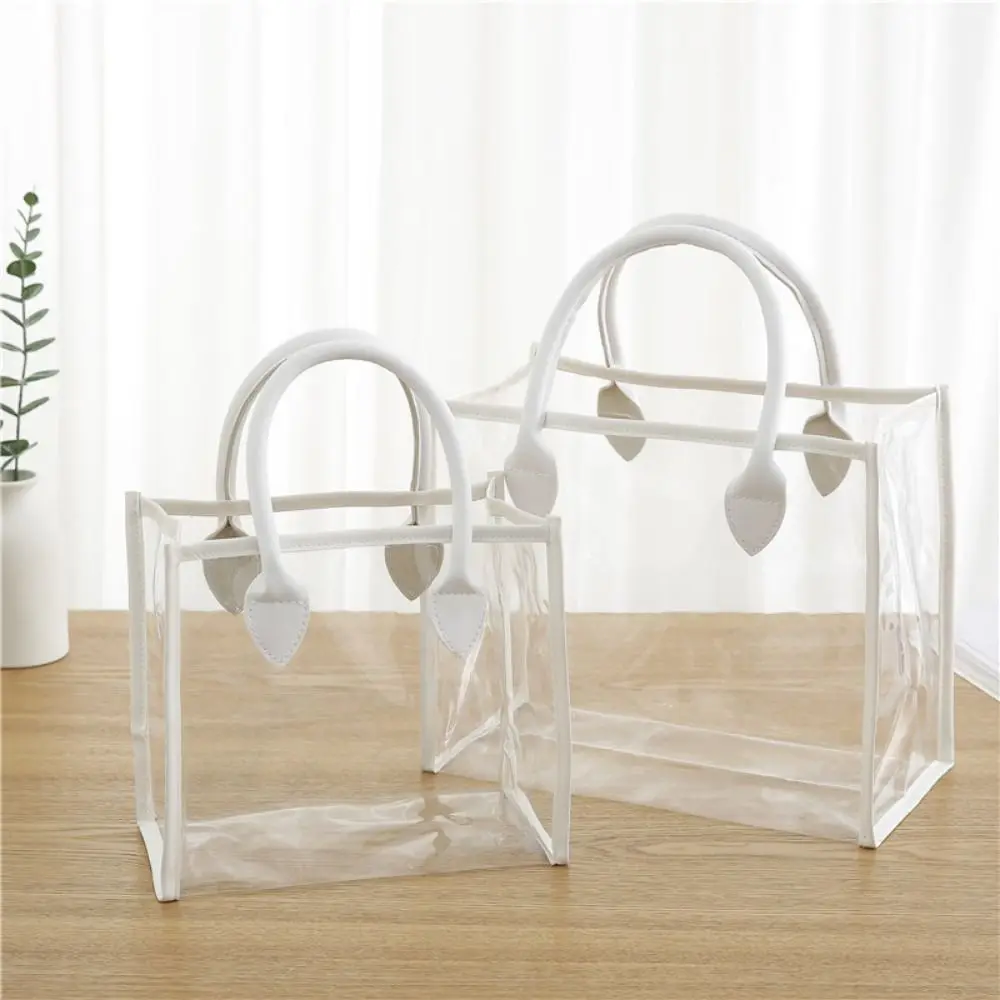Waterproof Transparent Gift Bag Lightweight Portable Women Shopping Bags Large Capacity with PU Handle Clear PVC Handbag Candy
