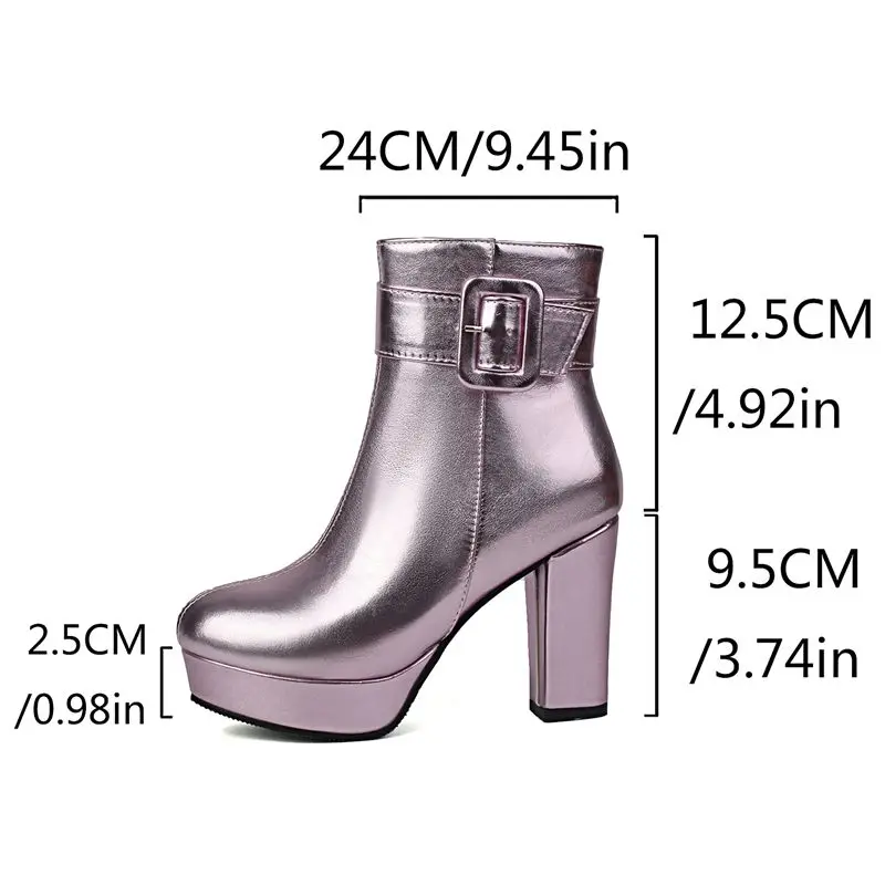 Girseaby Sexy Women Ankle Boots Platform 2.5cm Zipper Big Size 48 49 Dating Party Bota Round Toe Chunky Heels 9.5cm Red Silver