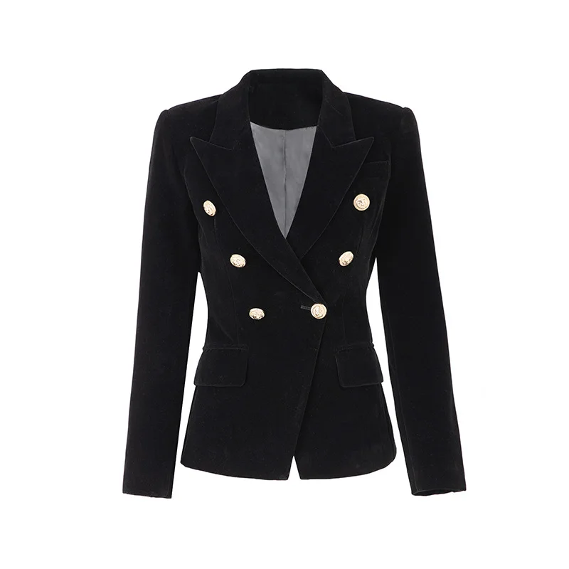 New Arrival Women Black Solid Long Sleeve Turn-Down Collar Suit Coat