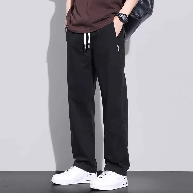 Fleece Lined Men's Autumn Winter Cargo Pants Fashion Thick Loose Straight Fit Solid Color Casual Trousers