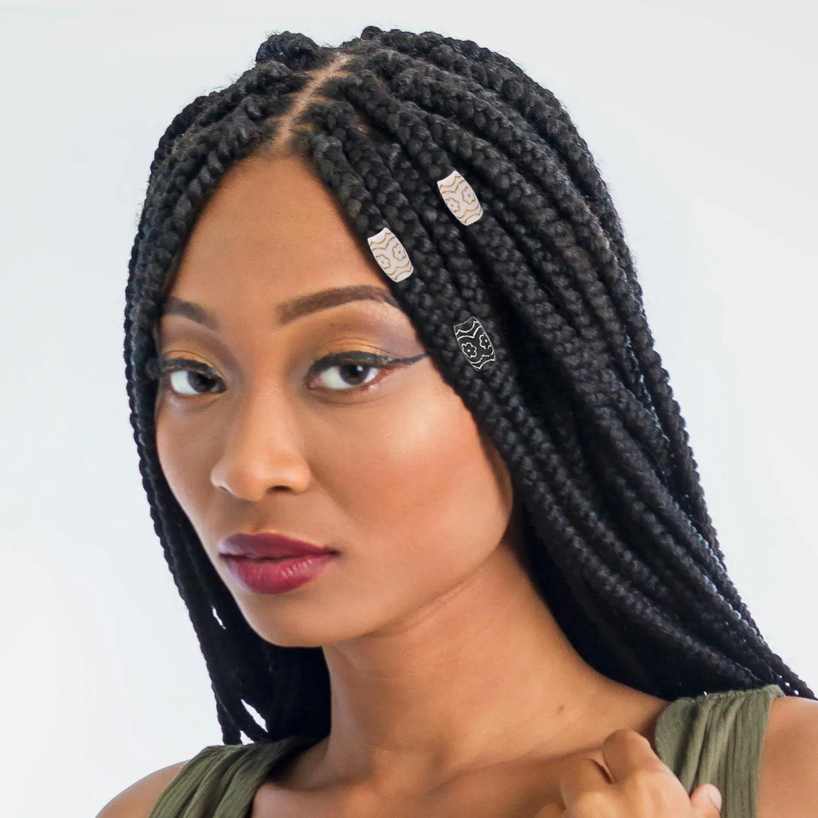 60Pcs Braiding Hair Decorative Beads Hollow Tube Braid Jewelry Stylish Hair Accessories Black White Braiding Beads