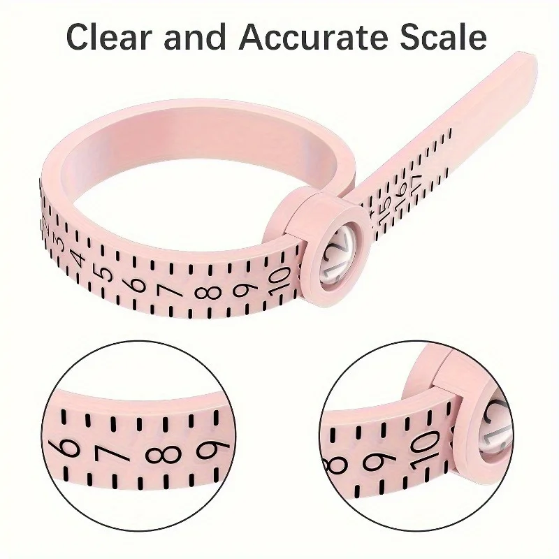 1pc Adjustable Ring Sizer Measuring Tool - Reusable Finger Size Gauge for Jewelry Sizing, 1-17 USA Ring Size Guide (Pink)