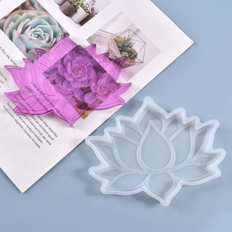 Cup Mat Crystal Mold DIY Lotus Tray Casting Mold Creative Lotus Shelf Holder Silicone Mold Casting Resin Mol