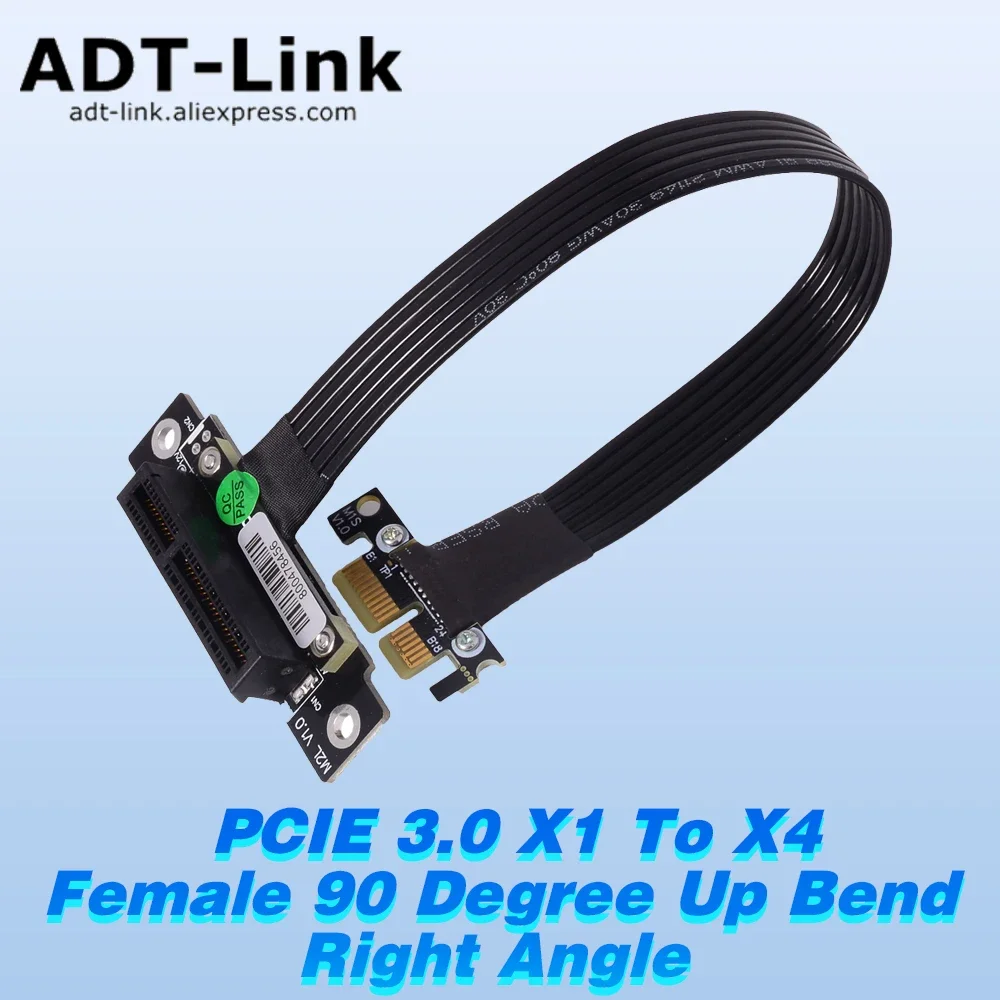 PCIE 3.0 X1 To X4 Extension Cable Standard Open Female 90 Degree Up Bend Right Angle Model for PCIe X4 NVMe SSD, LAN, USB Cards