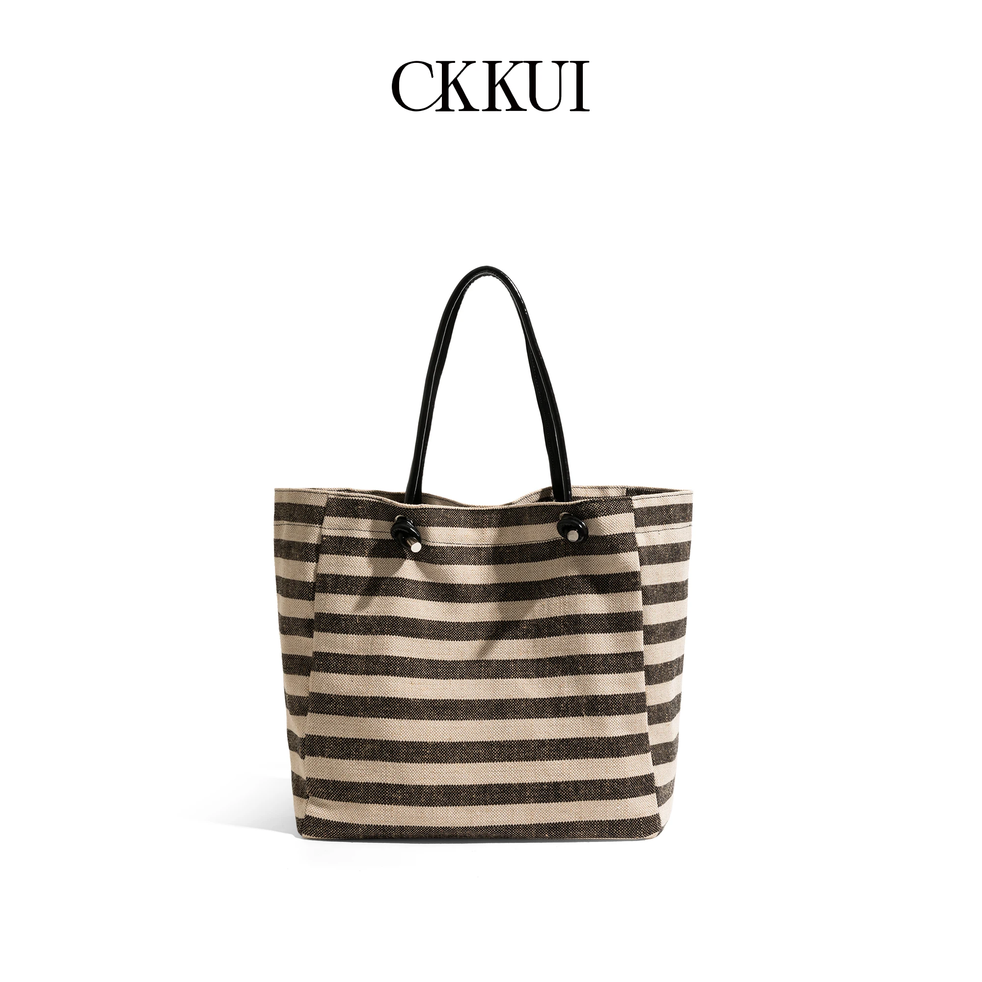 CKKUI Casual Striped Canvas Tote Bag for Women Large Capacity Shoulder Handbag for Shopping, Travel, Beach & Daily Commute