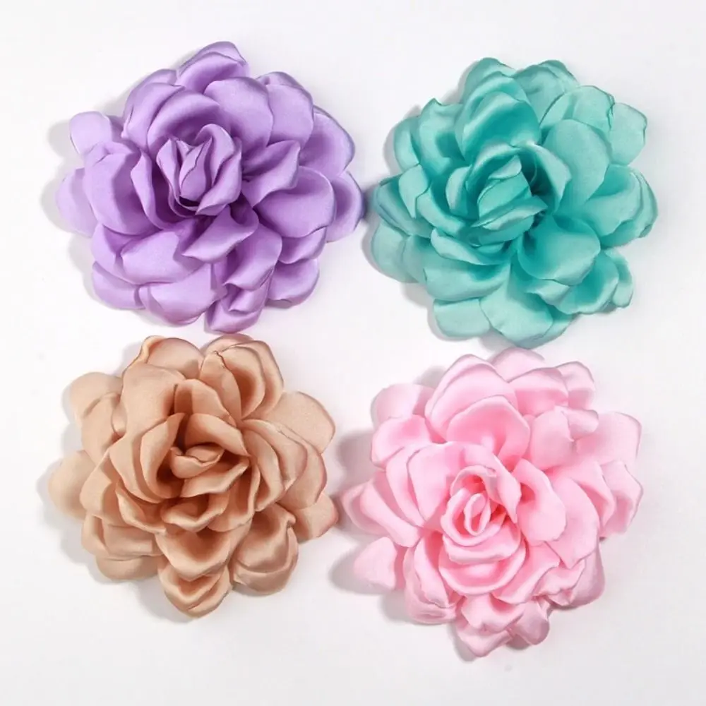 Handmade Lapel Pin Accessories Fabric Artificial Flowers Big Satin Wedding Dress Decoration Sewing Patches DIY Burned Edge