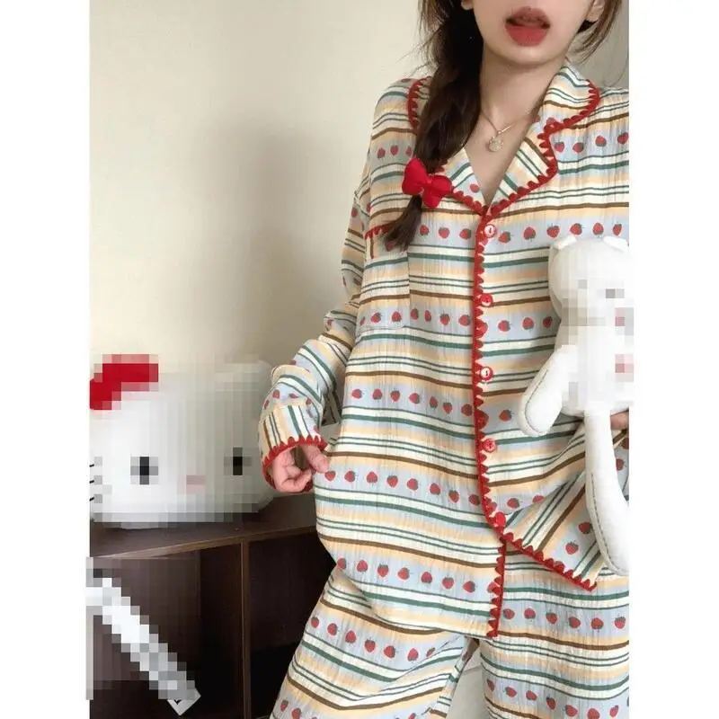 Autumn New French Vintage Girls Long-Sleeved Trousers Home Clothes Set Women's Sweet Elegant Demeanor Pajamas Fashion Gift