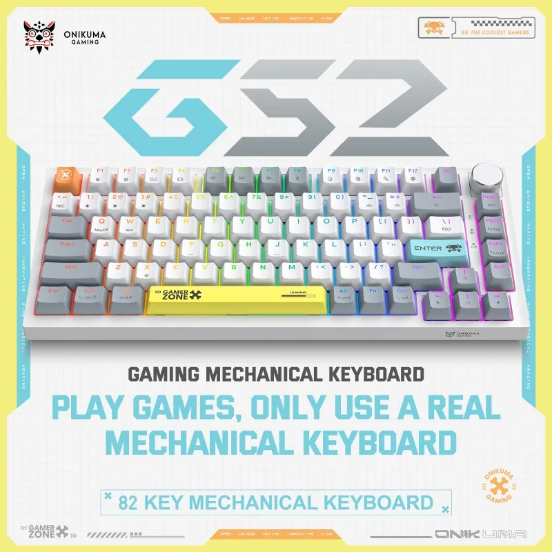 ONIKUMA G52 Mechanical Gaming Keyboard 75 Percent 82 Keys RGB Hot Swappable Type C Wired Knob Keyboard for PC Laptop Gamer USB