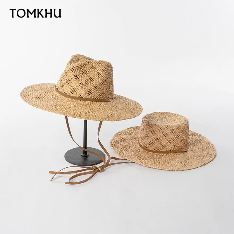 New Trend Summer Handmade Natural Raffia Hat For Men Women Caps Wide Brim Panama Jazz Hat Beach Sun Hat Simple Classic Cap Boho