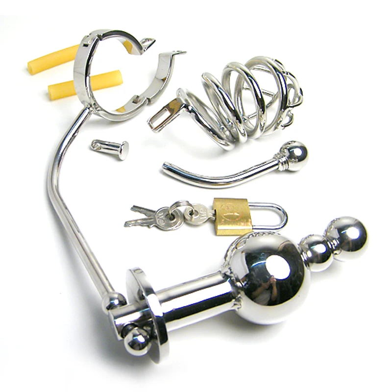 Male Cock Cage Anal Plug Chastity Device Stainless Steel Butt Beads Penis Urethral Catheter Adult Sex Toys Chastity Man Belt
