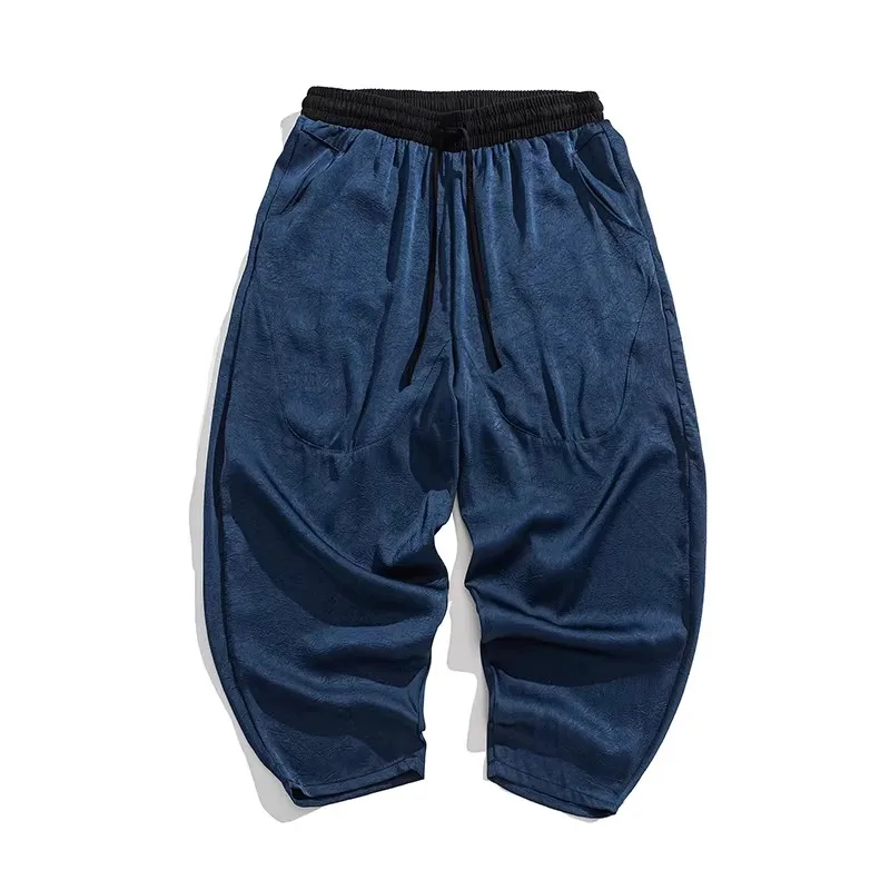 Summer Men's Ankle-Length Pants Solid Color Hip Hop Harem Pants Men Loose Streetwear Chinese Style Casual Sweatpants Plus Size