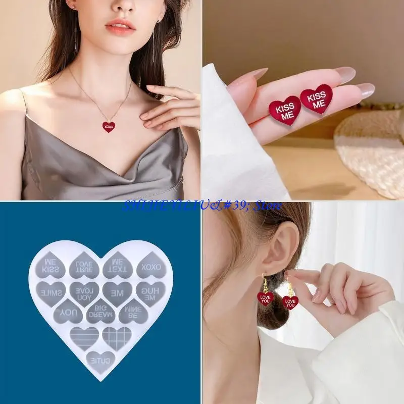 E21F Love Ear Studs Earrings UV Crystal Epoxy Mold Keychain Pendant Resin Silicone Mould DIY Crafts Jewelry Casting Tools