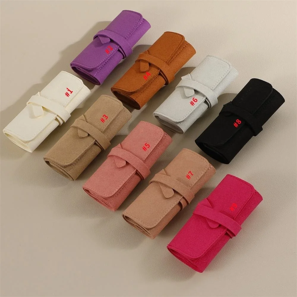 SHEEPSEW 10*24cm 1.4MM Handmade Microfiber Jewelry Organizer with logo Travel Carrying Roll for Watch,Ring,Earrings,Bracelet
